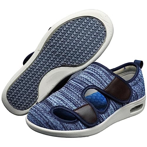 XAoSCd Damen-Slipper Mit Fußgewölbeunterstützung, Verstellbarer Verschluss, Atmungsaktiv, Leicht, rutschfest, Luftpolster-Sneaker Für Geschwollene Füße, Ödeme (Hellblau, Herren 9/Damen 10) von XAoSCd