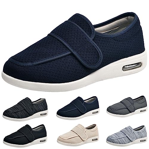 XAoSCd Damen-Wanderschuhe Mit Fußgewölbeunterstützung, Extra Breite Wander-Ödem-Sneaker, Verstellbarer Riemen, Einfaches An- Und Ausziehen, Herren 9/Damen 10 (Blau, Herren 7/Damen 8) von XAoSCd