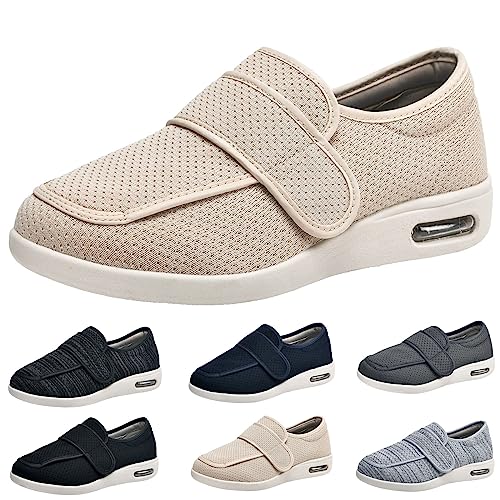 XAoSCd Damen-Wanderschuhe Mit Fußgewölbeunterstützung, Extra Breite Weiten, Walking-Ödem-Sneaker, Verstellbarer Riemen, Einfaches An- Und Ausziehen, Herren 9/Damen 10 (Beige, Herren 6,5/Damen 7,5) von XAoSCd