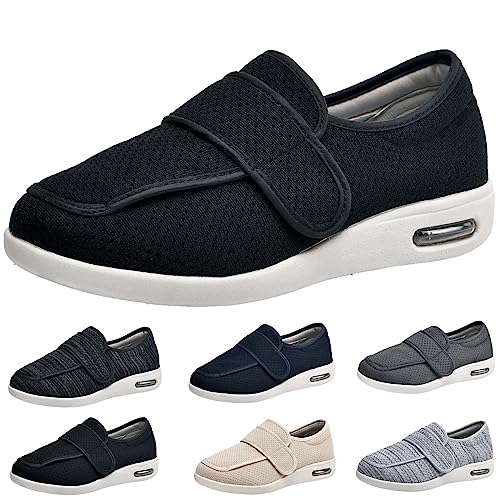 XAoSCd Damen-Wanderschuhe Mit Fußgewölbeunterstützung, Extra Breite Weiten, Walking-Ödem-Sneaker, Verstellbarer Riemen, Einfaches An- Und Ausziehen, Herren 9/Damen 10 (Schwarz, Herren 6/Damen 7) von XAoSCd