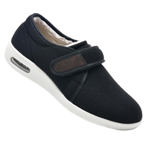 XAoSCd Diabetiker-Ödem-Schuhe Für Herren Mit Erweiterter Weite, Warme, Extra Breite Herrenschuhe, Leichte, Atmungsaktive Wander-Sneaker Mit Verstellbarem Verschluss (Schwarz, Herren 5/Damen 6) von XAoSCd