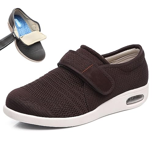 XAoSCd Diabetikerschuhe Für Ältere Männer, Verstellbarer Verschluss Für Arthritis, Geschwollene Ödeme, Plantarfasziitis, Geschwollene Füße, Wanderschuhe (Braun, Herren 8,5/Damen 9,5) von XAoSCd