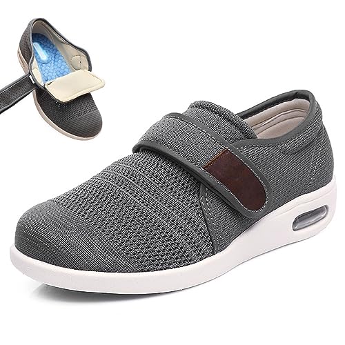 XAoSCd Diabetikerschuhe Für Ältere Männer, Verstellbarer Verschluss Für Arthritis, Geschwollene Ödeme, Plantarfasziitis, Geschwollene Füße, Wanderschuhe (Dunkelgrau, Herren 10,5/Damen 11,5) von XAoSCd