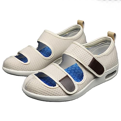 XAoSCd Diabetikerschuhe Für Herren, Breite Schuhe Für Ödeme, Atmungsaktive Memory Foam-Leichtlauf-Sneaker Für Geschwollene Füße Älterer Menschen (Beige, Herren 5/Damen 6) von XAoSCd