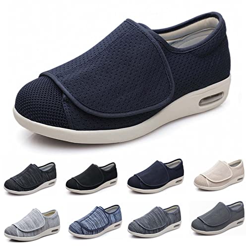 XAoSCd Extra Breite Ödem-GEH-Sneaker, Herrenschuhe Mit Weiter Weite Und Verstellbarem Verschluss, Leicht, Herren 9,5/Damen 10,5 (Dunkelblau Herren 6/Damen 7) von XAoSCd