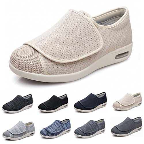 XAoSCd Extra Breite Ödem-Sneakers Für Herren, Breite Schuhe Mit Verstellbarem Verschluss, Leicht, Herren 9,5/Damen 10,5 (Beige Herren 12,5) von XAoSCd