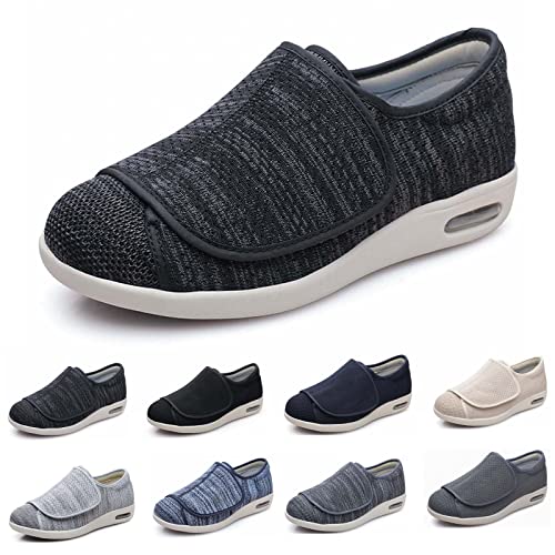 XAoSCd Extra Breite Ödem-Sneakers Für Herren, Breite Schuhe Mit Verstellbarem Verschluss, Leicht, Herren 9,5/Damen 10,5 (Schwarz-Grau, Herren 13,5) von XAoSCd