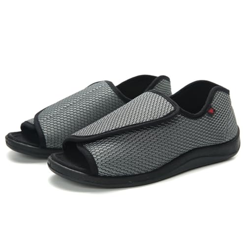 XAoSCd Extra Breite Schlupfschuhe Für Senioren, Rutschfeste, Verstellbare Hausschuhe Für Männer Und Ältere Menschen, Sandalen Für Geschwollene Füße Bei Ödemen (Dunkelgrau, Herren, Größe 9) von XAoSCd