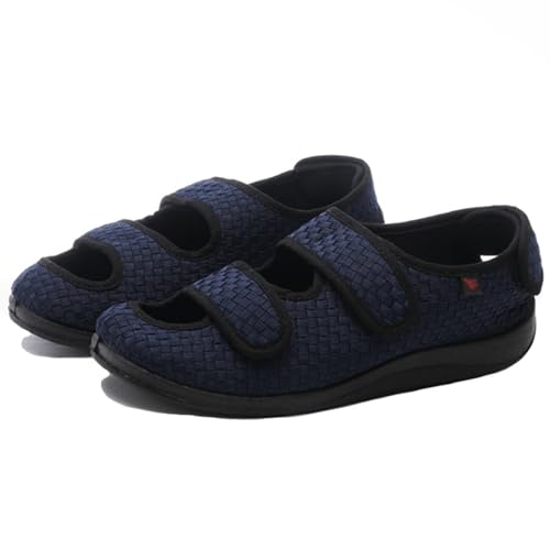 XAoSCd Herren-Hausschuhe, Leichte Wanderschuhe, Verstellbare Breite Hausschuhe, Rutschfeste Sneaker-Sandalen Für Ältere Menschen Mit Ödemen Und Geschwollenen Füßen (New Blue Men 12) von XAoSCd