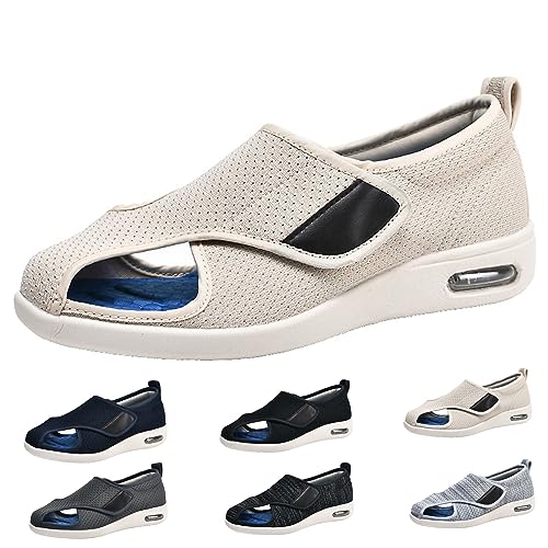 XAoSCd Leichte Walking-Sneaker, Diabetiker-Sandalen Für Damen, Verstellbare Breite, Arthritis- Und Ödem-Schuhe Für Ältere Menschen, Arthritis-Ödeme, Geschwollene Füße (Beige, Herren 10,5/Damen 11,5) von XAoSCd