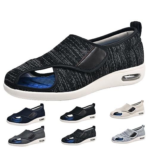 XAoSCd Leichte Walking-Sneaker, Diabetiker-Sandalen Für Damen, Verstellbare Breite, Arthritis- Und Ödem-Schuhe Für Ältere Menschen, Arthritis-Ödeme, Geschwollene Füße (Schwarz, Grau, Herren, 11,5) von XAoSCd