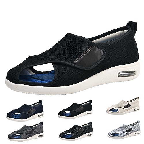 XAoSCd Leichte Walking-Sneaker, Diabetiker-Sandalen Für Damen, Verstellbare Breite, Arthritis- Und Ödem-Schuhe Für Ältere Menschen, Arthritis-Ödeme, Geschwollene Füße (Schwarze Männer 13,5) von XAoSCd