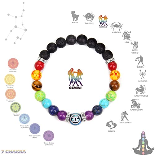 7 Chakra Armband Natursteinperle 12 Konstellationsarmbänder für Männer Frauen Kristall Angst Meditation Schmuck,Gemini von XBOW