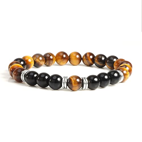 8 mm natürliches Tigeraugen-Armband für Herren, leuchtend schwarz, roter Stein, Armreif, Damenstrang, elastisch, Yoga-Energieschmuck, Stil 1 von XBOW