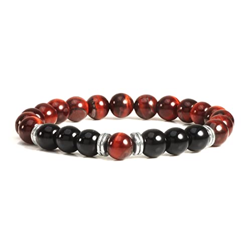 8 mm natürliches Tigeraugen-Armband für Herren, leuchtend schwarz und rot, Stein-Armbänder, Armreifen, Damenstrang, elastisch, Yoga-Energieschmuck, Stil 3 von XBOW