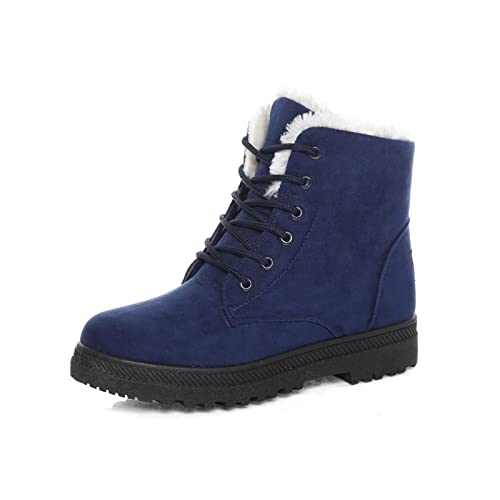 XCVFBVG Damenstiefel Damen Winterstiefel Damen Schneeschuhe Lace-up Knöchelstiefel Damen rutschfeste Plüsch Lederschuhe Warme Ankle Boots XL(Color:Blue,Size:36 EU) von XCVFBVG