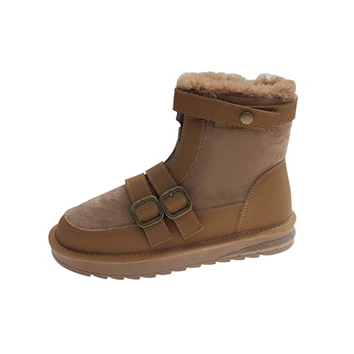 XCVFBVG Damenstiefel Frauen Casual Pelz-Schnee-Stiefeletten Wintermode Wildlederwohnungen Warmstiefel POSTLEITZAHL Schuhplattform(Color:Khaki,Size:CN size-38) von XCVFBVG