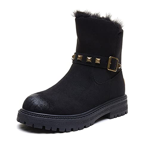 XCVFBVG Damenstiefel Frauen chunky stiefel wildleder winter warme baumwolle schuhe schwarze schnee boots plattform nicht rutschfeste ank pfel stiefel(Color:Black,Size:CN size-36) von XCVFBVG