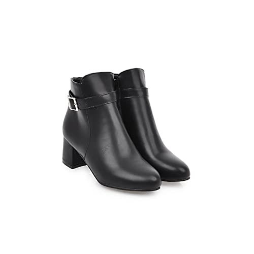 XCVFBVG Damenstiefel Herbst Winter Block Chunky High Heels Knöchelstiefel Für Frauen Schwarz Braun Weiße Schnalle Frau Booties Büro Dame Schuhe(Size:6 US) von XCVFBVG