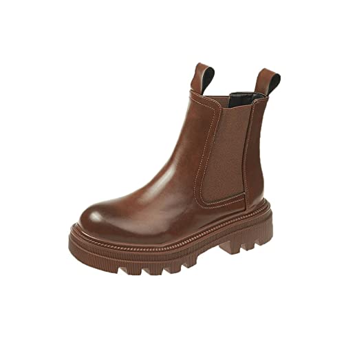 XCVFBVG Damenstiefel Herbst Winterstiefel Frauen Plattform braun Black Beige weiße Knöchelstiefel for Frauen Pelz kurze Chunky Schuhe(Color:Bruin,Size:37 EU) von XCVFBVG