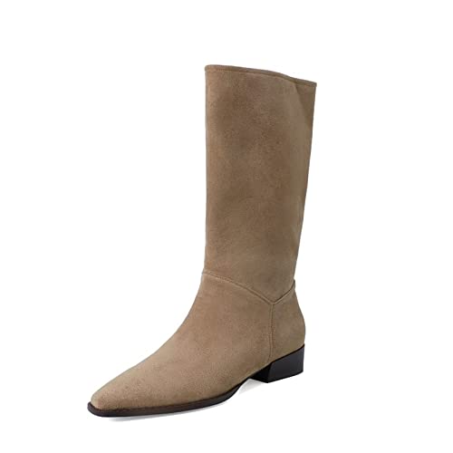 XCVFBVG Damenstiefel Slip On Pleated Boots Women Winter Simple Shoes Woman Suede Autumn Woman Boots(Size:36) von XCVFBVG