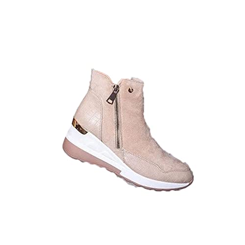 XCVFBVG Damenstiefel Winter Boots Women Fashion Warm Snow Boots Wedge Platform Boots Women Ankle Boots Side Zipper Booties(Color:Pink,Size:39 EU) von XCVFBVG