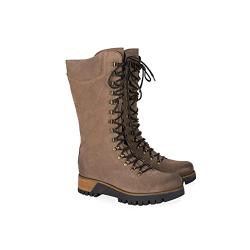 XCVFBVG Damenstiefel Winterfrauen Mid-Calf Boots Runde Zehe Schnürungsseite Reißverschluss Damenstiefel Bequeme rutschfeste Bootie(Color:Khaki,Size:38) von XCVFBVG