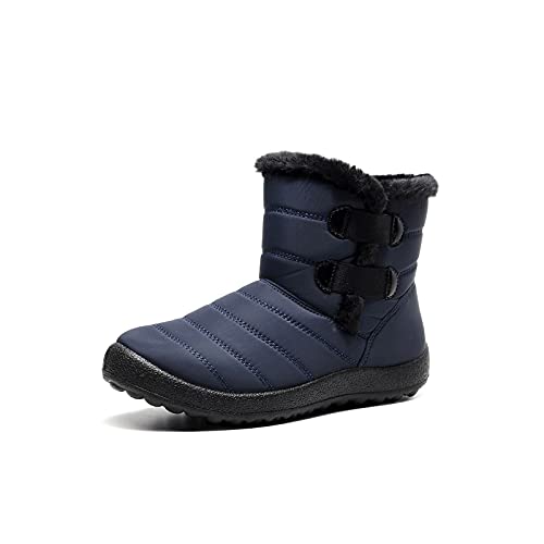 XCVFBVG Damenstiefel Winterstiefel für Frauen Wasserdichte Schneeschein auf Schuhe Pelz gefüttert Winter Knöchelstiefel Comfy Kurzer Anti-Rutsch-Flachschuhe im Freien(Color:Navy,Size:40 EU) von XCVFBVG