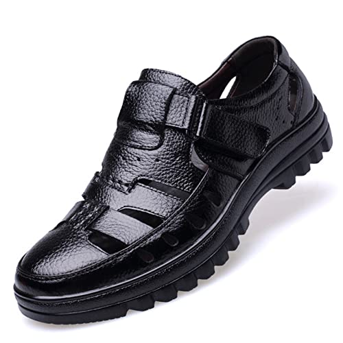 XCVFBVG Herren Lederschuhe Summer Men Genuine Leather Men Casual Shoes Outdoor Men Leather Sandals for Men Beach Shoes(Color:Black,Size:41 EU) von XCVFBVG