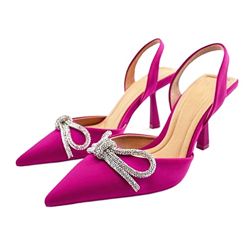 XCVFBVG-Pumpen Women's Rhinestone And Bow Sandals, Pointy Heels, Weddings And Graduations, Summer(Color:Pink,Size:36 EU) von XCVFBVG