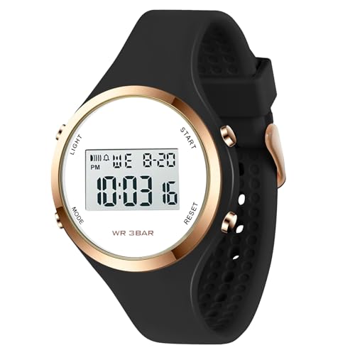 Damen-Armbanduhr mit LED-Display, elektronisch, modisch, Chrono-Wecker, digital, für Outdoor-Sport, Wirstwatch, schwarz von XCZAP
