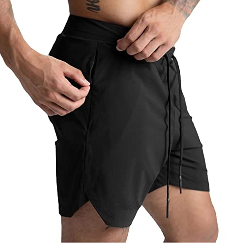 XDSP Herren Sport Shorts Kurze Hose Schnell Trocknend Sporthose Schnelltrocknende Laufshorts Gym Trainingsshorts Kurze Schnell Trocknend Reißverschlusstasche (Schwarz, L von XDSP