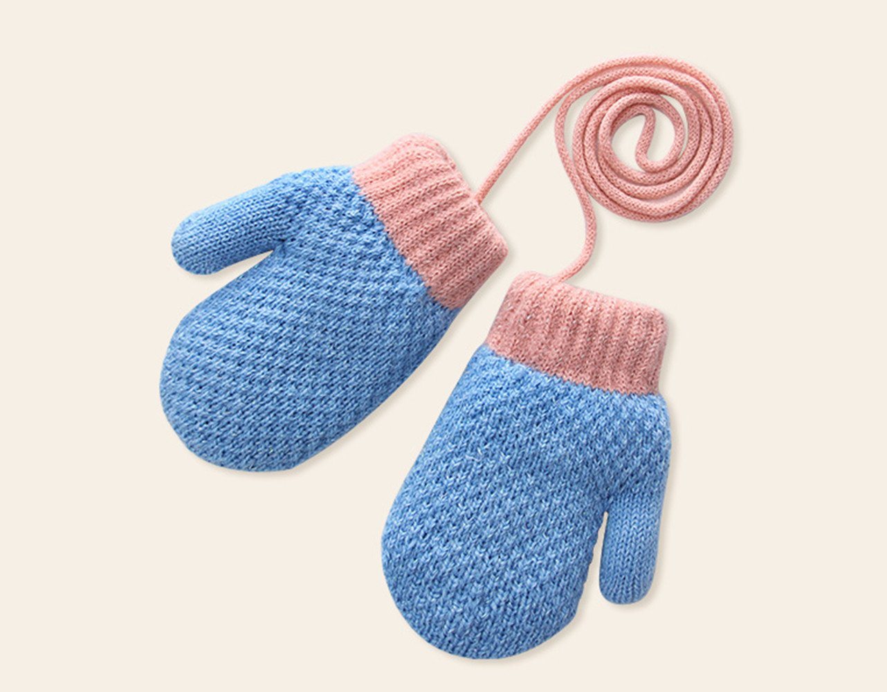 XDeer Fäustlinge Baby Handschuhe, Fäustlinge Kinder Winterhandschuhe Warm Strickhandschuhe mit Schlüsselband für 1-3 Jahre Mädchen Junge von XDeer