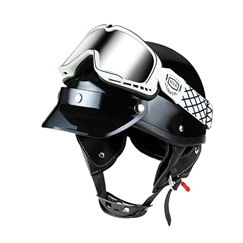 Retro Motorrad Half Helme Oldtimer Scooter Jet-Helm mit Goggles für Herren Damen Sicherheits Antikollisions Brain-Cap DOT/ECE-Zulassung Alle Jahreszeiten 3,XL=61-62cm von XELLOM