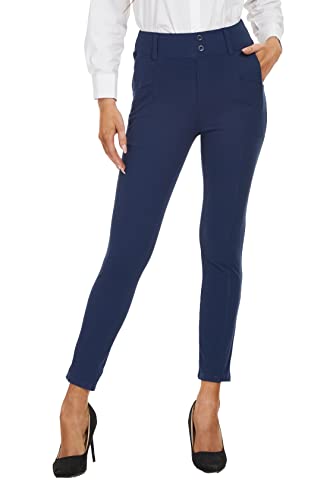 XELORNA Yoga-Golfhose für Damen Dehnbar Schmal Arbeitshose Bürohose lässige Businesshose mit Taschen(Blau,XL) von XELORNA