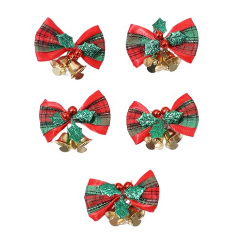 5 x Weihnachtsschleife, Glitzer, Mistelzweig-Glocken, Seitenclip, Haarspange, süße Mädchen, festlicher Kopfschmuck, Weihnachten, Haar-Accessoires für Kinder von XEYYHAS