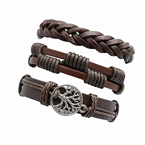 Herren Armband Armbänder, Herrenarmbänder, Armband für Damen, 3 Stück, geflochtene Wickelarmbänder für Damen, Lederarmband für Herren, Steampunk-Schmuck, Damen-Manschettenwickelarmband, Lebensbaum-An von XFGFDFF