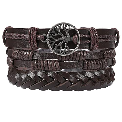 Herren Armband Armband-Set, Handschmuck, Armbänder, 3 Sets, Bohemian-Holz, coole Armbänder, Perlenarmbänder-Set für Frauen, mehrschichtige Stretch-Quastenarmbänder, Set „Baum des Lebens“-Armband von XFGFDFF