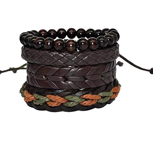 Männer Armband Leder Armreif Armbänder, Hippie-Dekor, Armbänder für Männer, böhmischer gemischter mehrschichtiger schwarzer Schmuck, multifunktionales Armband, stapelbare Hippie-Accessoires, Perlenar von XFGFDFF