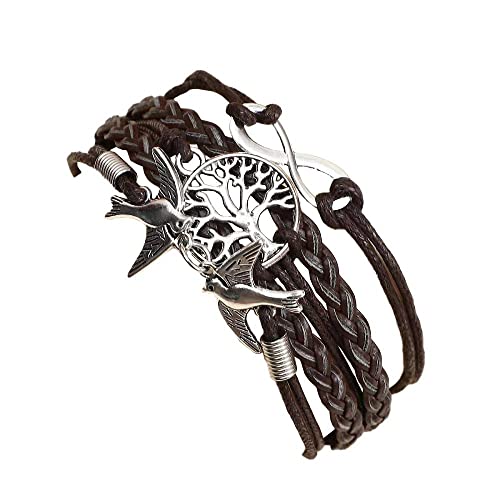 Männer Armband Leder Armreif Armbänder, Kristall-Armbänder, Armbänder, Schmuck, blaues Leder-Wickelkristall-Armband für Männer, Familien-Perlenarmband, Baum-Armband, Perlen, Geburtsstein, Vogel, gefl von XFGFDFF