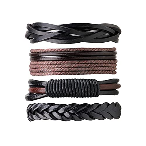 Männer Armband Leder Armreif Armbänder, Schmuck, Armband für Frauen, 4 Stück geflochtener süßer Schmuck Leder Herbstschmuck für Frauen Armband Lederarmbänder für coole Armbänder für Männer Männer Fra von XFGFDFF