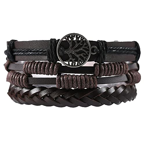 Männer Armband Leder Armreif Armband, Armbänder personalisiert, Armband für Frauen, schwarzes Lederarmband für Männer und Frauen, verstellbare Punk-Lebensseil-Armbänder, Herren-Lederarmband, Baum-Man von XFGFDFF