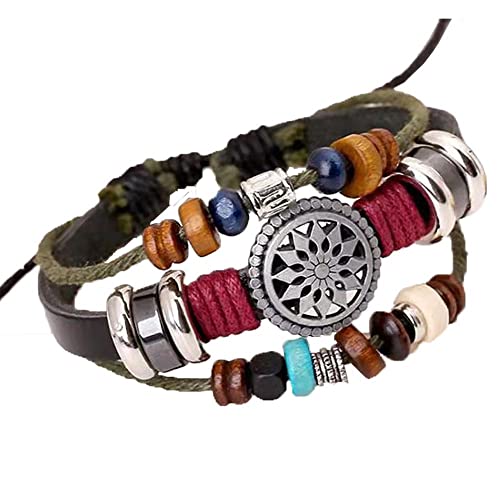 Männer Armband Leder Armreif Armband, Armband, Armbänder für Männer, Frauen, Multi-Kristall-Armband, Schichtperlen, gewebtes Lederseil-Armband, Armbänder, verstellbare Paar-Armbänder, Schmuck, Mode, von XFGFDFF