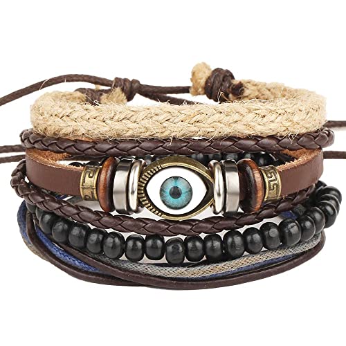 Männer Armband Leder Armreif Armband, Herrenschmuck, Armbänder, 4 Sets stapelbare Armbänder für Armbänder für Jungen und Frauen, mehrschichtige Perlenarmbänder, Herrenarmband, Stretch-Armreifen, Armr von XFGFDFF