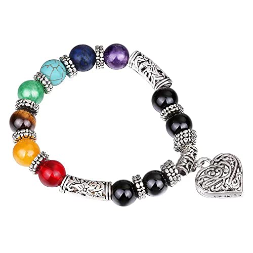 Männer Armband Leder Armreif Armband, Kristall-Armband, Armband für Frauen, Perlen-Chakra-Armband, 7 Chakren-Armband, Perlen, Heilkristalle, Yoga-Stein-Perlen, Armbänder, Meditation, Entspannung von XFGFDFF