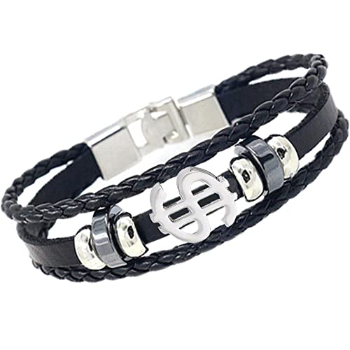 Männer Armband Leder Armreif Armband, geflochtene Armbänder, Armbänder, cooles Punk-Rocker-Armband mit breiter Manschette, Herren-Biker-Armband im geflochtenen Stil aus echtem Leder, verstellbare Sch von XFGFDFF