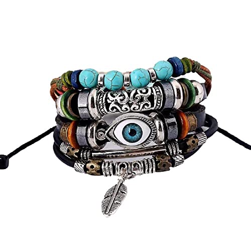 Männer Armband Leder Armreif Armband,Paararmbänder,Armbänder,Punk Türkisch Blau Halskette Armband Chakra Armbänder Armband Schichtgeflecht Leder Ahornblatt Armreif Ethnischer Schmuck Für Frauen B von XFGFDFF