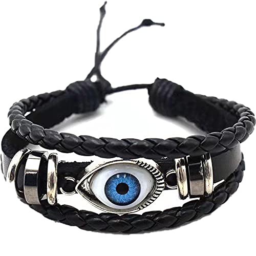 Männer Armband Leder Armreif Armband-Set, Armband für Damen, Armbänder für Herren, Lederarmband, verstellbares geflochtenes blaues Auge-Charm-Armband, dreireihiges Lederperlen-Charm-Armband, Punk-Ham von XFGFDFF