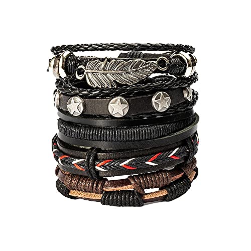 Männer Armband Leder Armreif Armband-Set, Beste-Freunde-Armband, Armbänder für Männer, mehrschichtiges 4-teiliges Set/gewebtes, breites, böhmisches Armband für Herren, Wickel-Lederarmband, Vintage-He von XFGFDFF