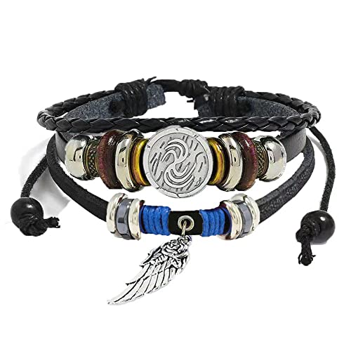 Männer Armband Leder Armreif Armband-Set, Charms für Armbänder, Armbänder für Männer, Vintage-Feder-Paar-Armbänder, Blatt, schwarzes geflochtenes Lederarmband, Armband für Damen, für Herren und Damen von XFGFDFF